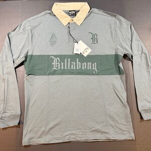Billabong Men's Gray and Tan Rugby Collar Shirt